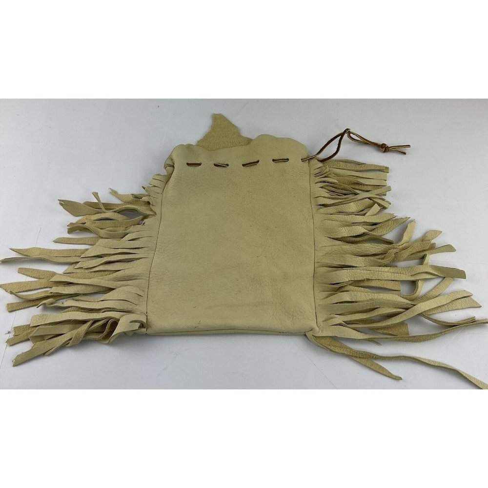 Indian Leather Fringed Tobacco Medicine Pouch Bag Drawstring Hippie Boho